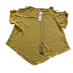 New Free 2 Luv Cold Sholder Honey Yellow Shirt W/ Necklace Womans Size 3x